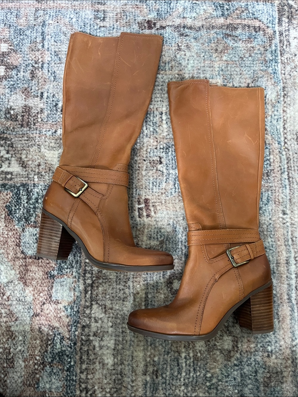Naturalizer Kalina Tall Buckle Leather Boots in Saddle Brown